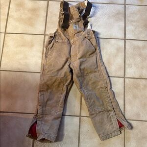Carhartt Tan Duck Bib insulated Overalls with Brown Straps